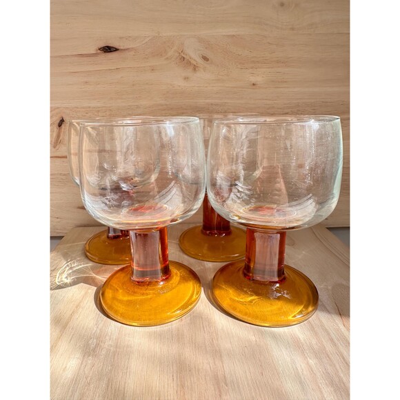 Italian Amber glass 70S, Kitchen decoration, set of 4 amber colored glasses - Picture 2 of 4